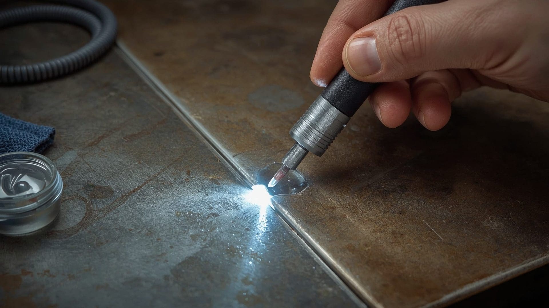Ultrasonic testing probe with coupling gel applied to wire rope swaged fitting during inspection